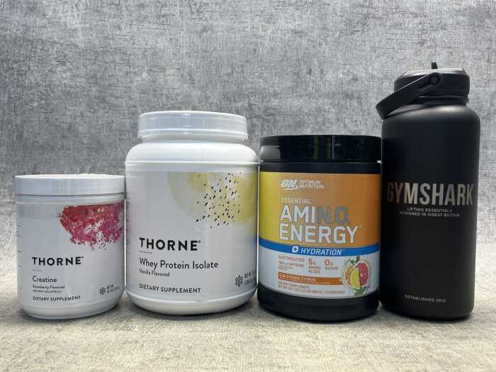 Group of fitness supplements
