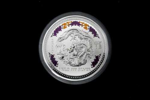 1 · Kilo Dragon with diamond eyes, silver proof coin 1kg