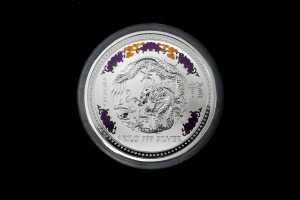 Kilo Dragon with diamond eyes, silver proof coin 1kg