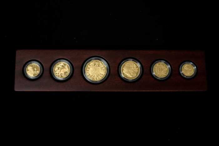 Australian 2010 six-coin gold proof set, 99.99% gold, 113.56g