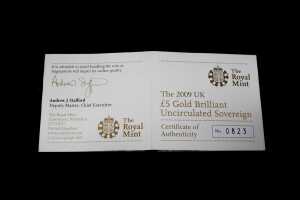 UK Brilliant Uncirculated Sovereign 2009 5 pounds, 39.94g - 4