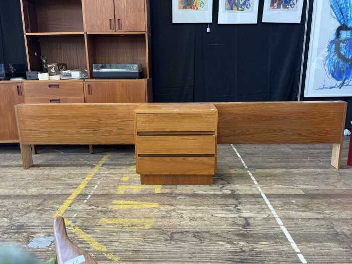 Mid-century teak combined bedside and bedhead