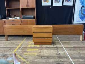 Mid-century teak combined bedside and bedhead