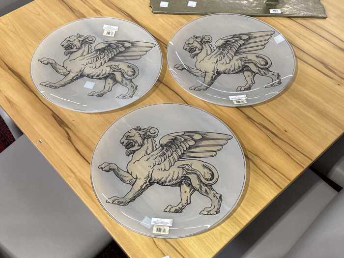 Three Wedgwood Contrasts glass chargers