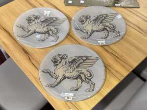 Three Wedgwood Contrasts glass chargers