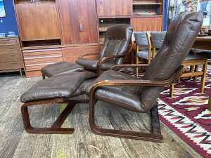 Pair of mid-century armchairs with matching footstools - 3