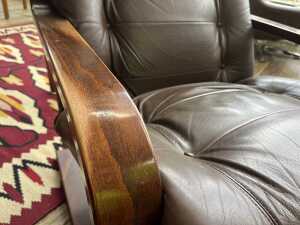 Pair of mid-century armchairs with matching footstools - 6