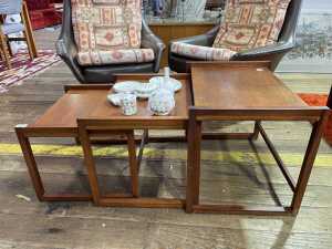 Mid-century nest of three teak side tables