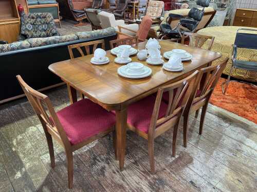 Myer Heritage mid-century myrtle seven piece dining suite