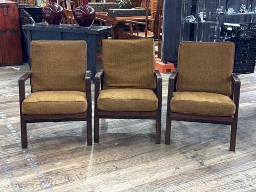 Three mid-century blackwood armchairs, 1950s, ex. Savoy Plaza Hotel