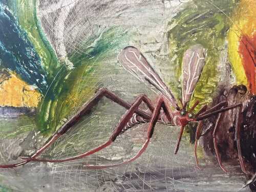 Artist unknown (after Pro Hart), dragonfly, 1972. Oil painting on board