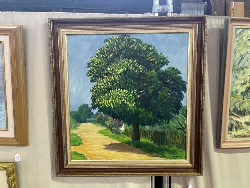 Ansis Arturms (1908-1997, Latvia), landscape with sunburnished tree, 1973. Oil painting on canvas