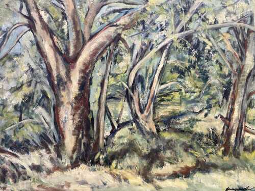 Betty Jungwirth, Sunlight and Shade Cowwarr Weir. Oil painting on canvas
