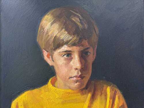 Robert Lyall Hannaford AM (1944-), portrait of a boy. Oil painting on board