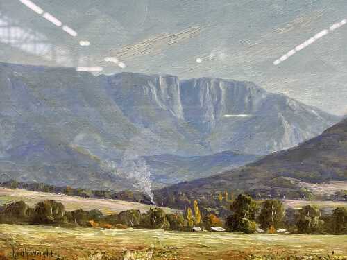 Keith Wright, Below Mt Buffalo, 1991. Oil painting on board