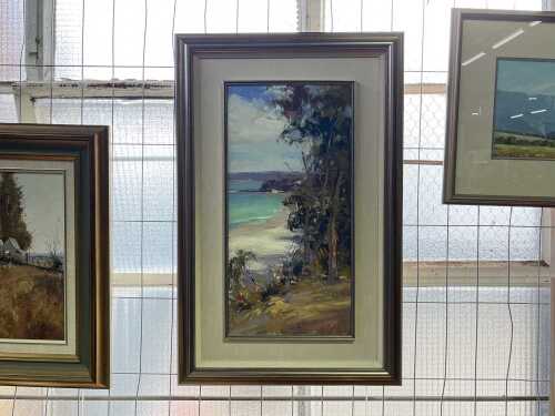 Kenneth J. Knight (1956-), The Sheltered Beach Twofold Bay, 1987. Oil painting on board