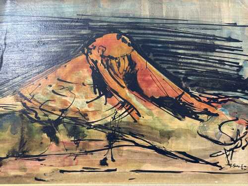 Guy Grey-Smith (1916-81), landscape, 1968. Ink and watercolour on paper applied to board
