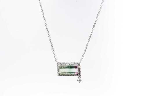 An ametrine and diamond necklace in 14ct white gold