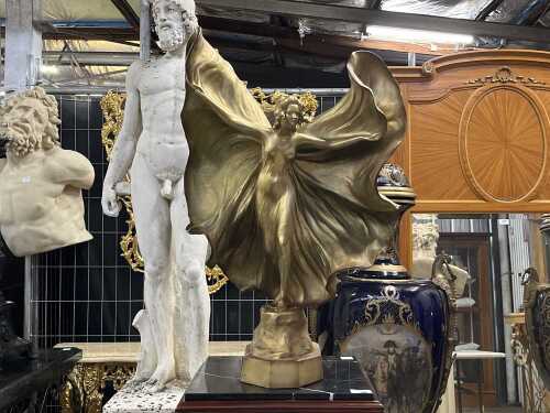After E. Tell, Lo&iuml;e Fuller in the Serpentine Dance, French Art Nouveau plaster figure