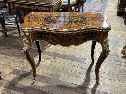 Antique French kingwood and marquetry games table