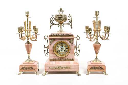 Antique French mantel clock and garniture set