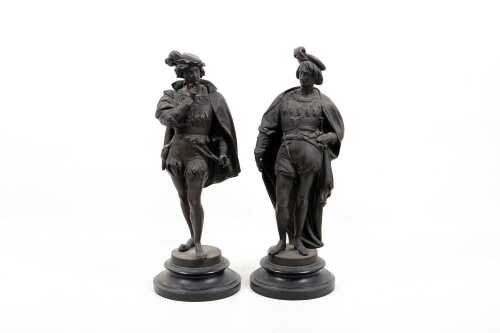 Pair of antique cast spelter figures depicting 16th century soldiers