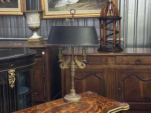 Bretnall neoclassical style cast brass table lamp with swan motif