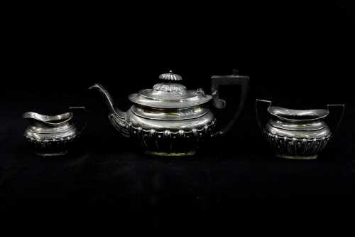 Late Victorian English sterling silver three piece tea service, total weight 451g