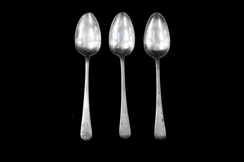 Set of three George III English sterling silver tablespoons, 1785