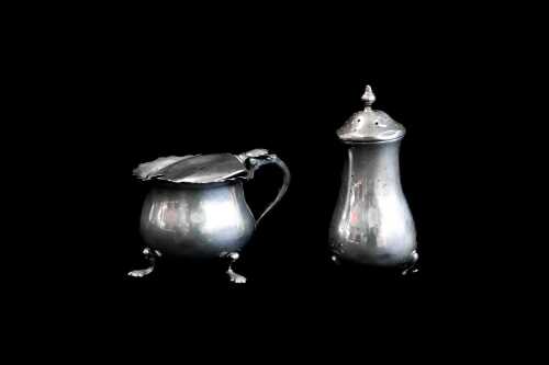 Two English sterling silver condiment pots, weight 55g