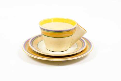 Clarice Cliff Bizarre banded conical ceramic trio