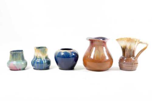 Five Remued drip glaze pottery pieces