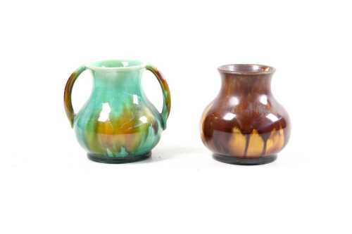 Hugh McHugh, two drip glaze pottery vases