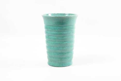 John Campbell, ribbed green glaze pottery vase