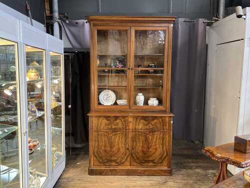 19th century Biedermeier walnut secretaire bookcase