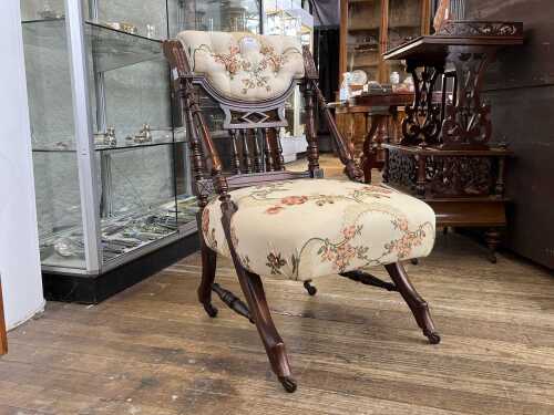Late Victorian walnut nursing chair