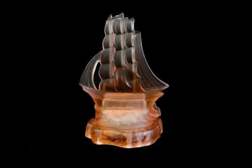 Art Deco 'Nelson' pink glass figural ship centrepiece