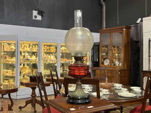 Antique twin burner kerosene lamp