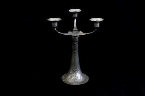 Antique Kayserzinn pewter three-branch candelabra