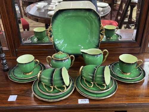 Carlton Ware 'Verte Royale' porcelain tea setting for six