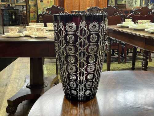 Bohemian ruby cut to clear crystal vase