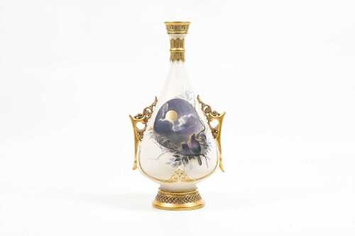 Victorian Royal Worcester twin handled porcelain vase, 1888