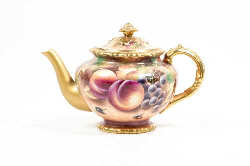 Royal Worcester 'Hand Painted Fruit Study' porcelain teapot decorated by Terry Nutt