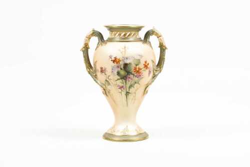 Victorian Royal Worcester twin handled porcelain vase, 1898