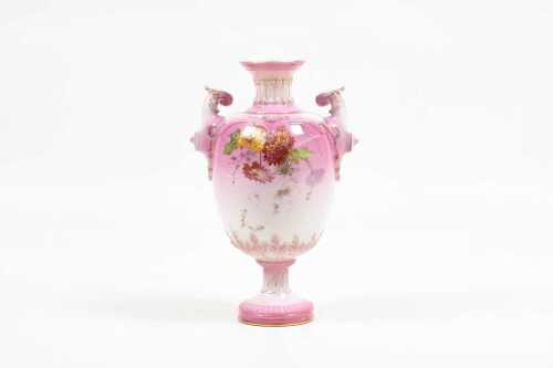 Antique Royal Worcester 'Shot Enamels' twin handled porcelain vase
