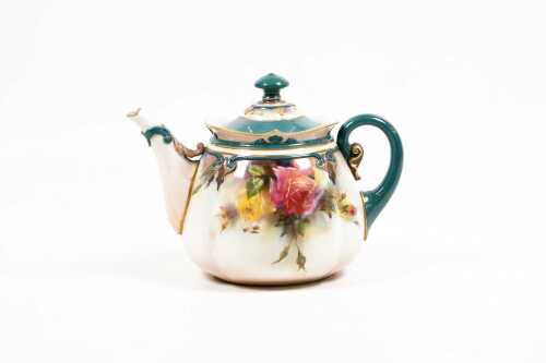 Antique Royal Worcester Hadley Ware porcelain teapot, 1905