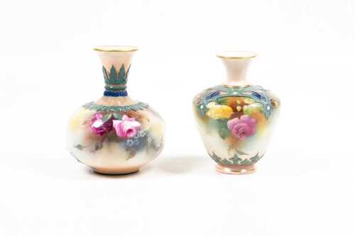 Two Edwardian Royal Worcester Hadley Ware porcelain vases