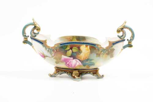 Antique Royal Worcester Hadley Ware twin handled porcelain vase, 1911
