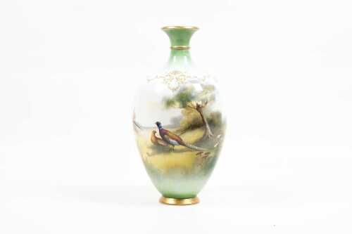 Antique Hadley's Worcester porcelain vase decorated by Albert Shuck