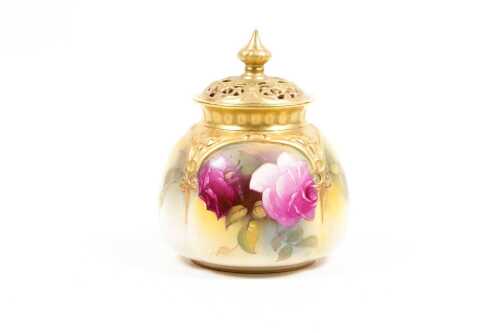 Antique Royal Worcester porcelain pot pourri decorated by Mildred Hunt, 1925